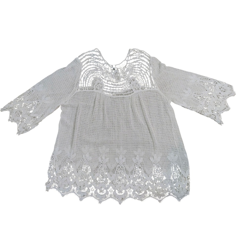 XCVI Crochet Tunic Top 2X White Cotton Bohemian Festival Lagenlook Plus Size 2X